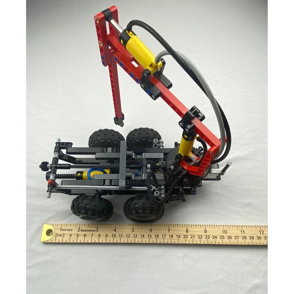 Vintage LEGO Technic Pneumatic Crane Truck Chassis Red Black Yellow 8460 8431